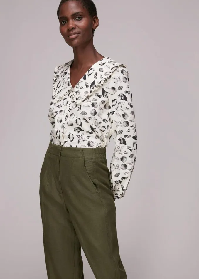 Whistles Pants Khaki Linen Barrel Leg Pants 8211 Women