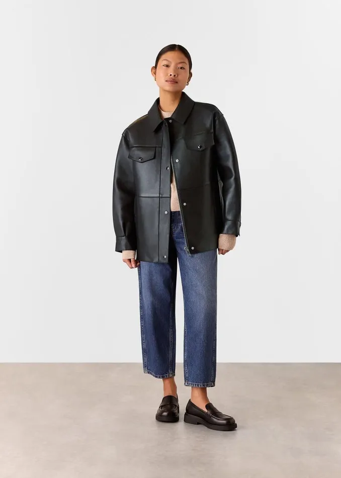 Whistles Petite Coats and Jackets Black Petite Clean Bonded Leather Jacket 8211 Women