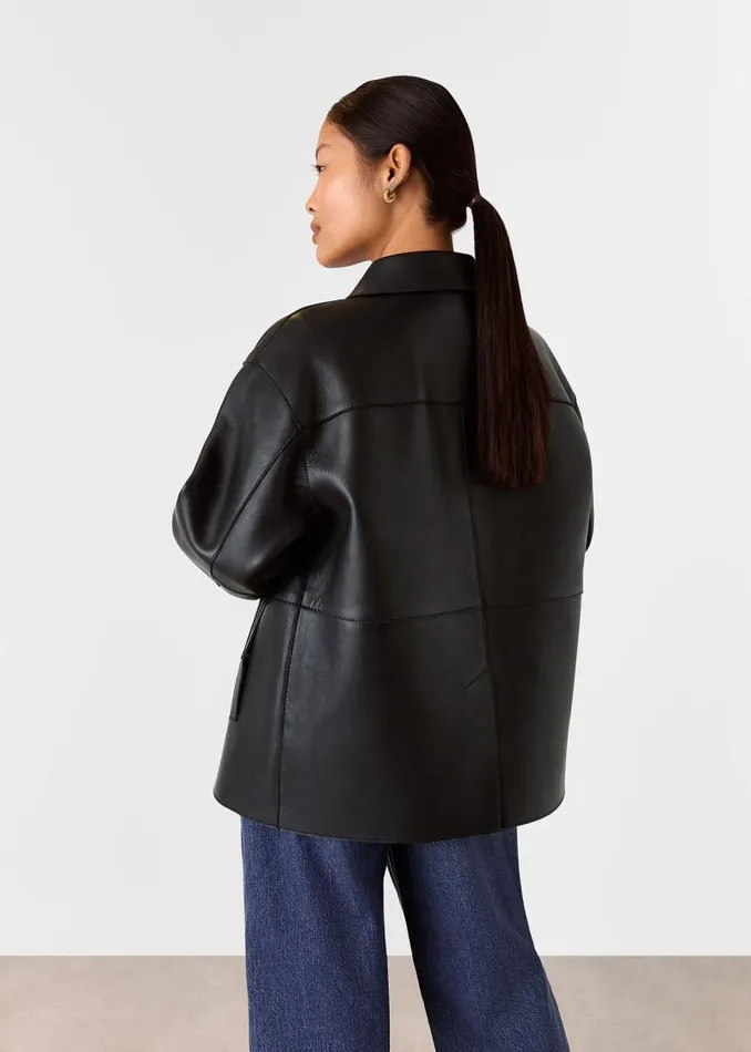 Whistles Petite Coats and Jackets Black Petite Clean Bonded Leather Jacket 8211 Women
