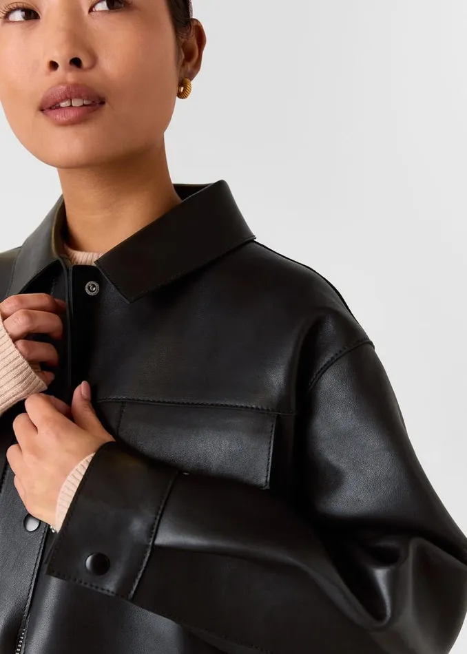 Whistles Petite Coats and Jackets Black Petite Clean Bonded Leather Jacket 8211 Women