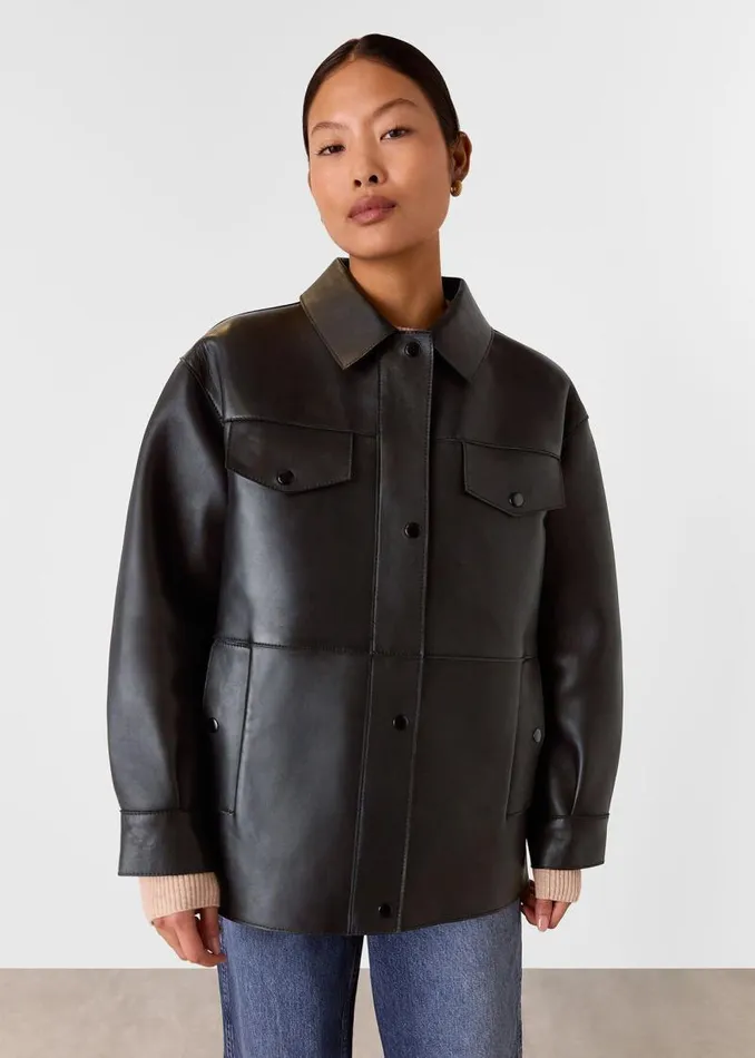 Whistles Petite Coats and Jackets Black Petite Clean Bonded Leather Jacket 8211 Women