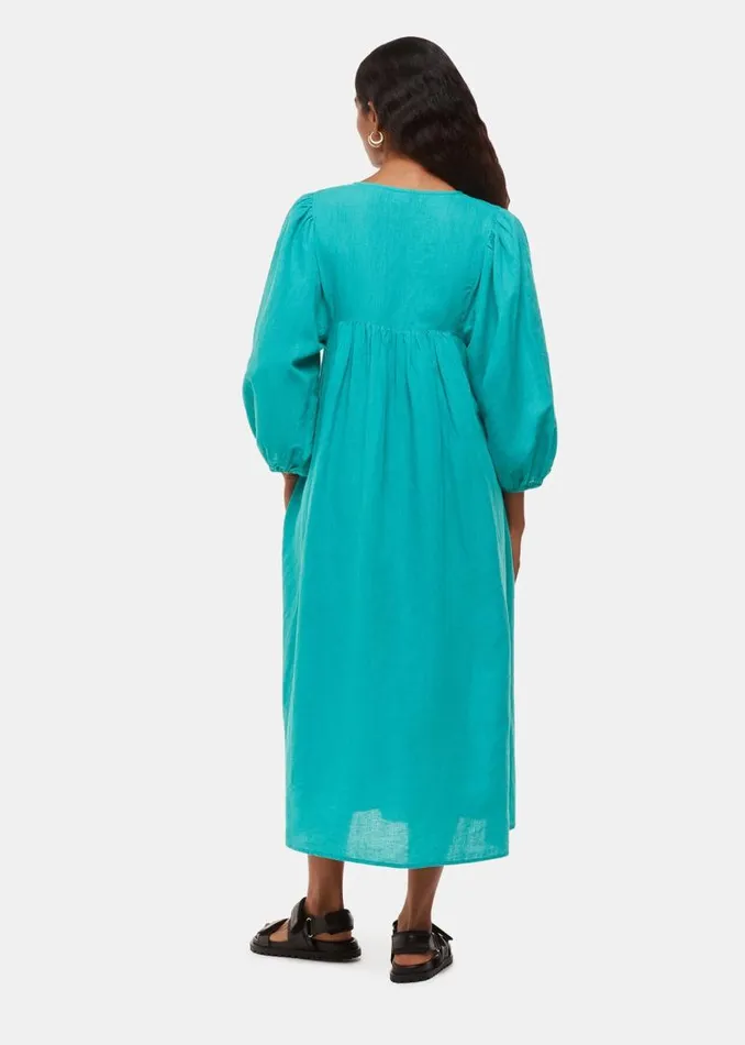Whistles Petite Dresses and Jumpsuits Turquoise Petite Gloria Linen Blend Dress 8211 Women
