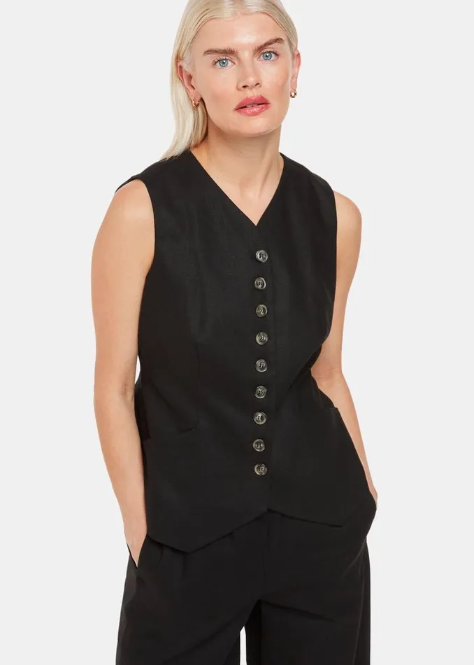 Whistles Petite Tailoring Black Petite Lindsey Linen Blend Waistcoat 8211 Women