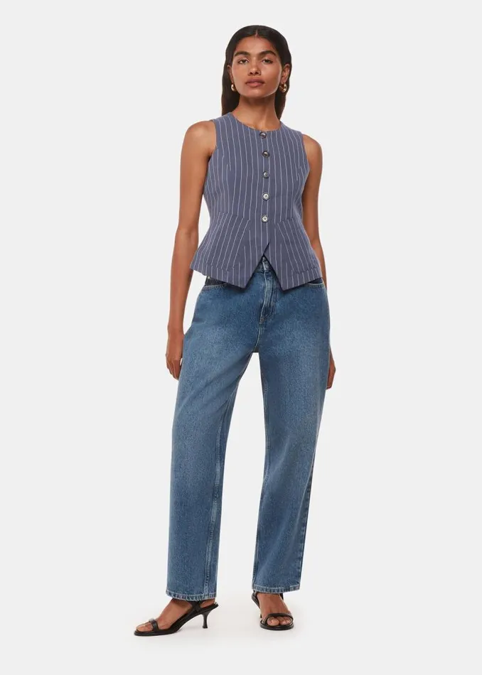 Whistles Petite Tailoring Navy Petite Lottie Pinstripe Waistcoat 8211 Women
