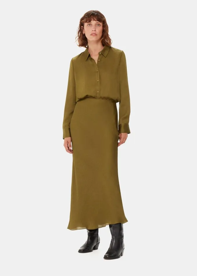 Whistles Skirts Khaki Satin Bias Cut Skirt 8211 Women