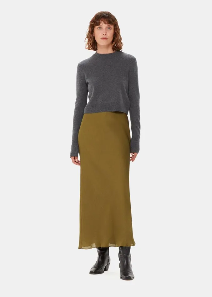 Whistles Skirts Khaki Satin Bias Cut Skirt 8211 Women