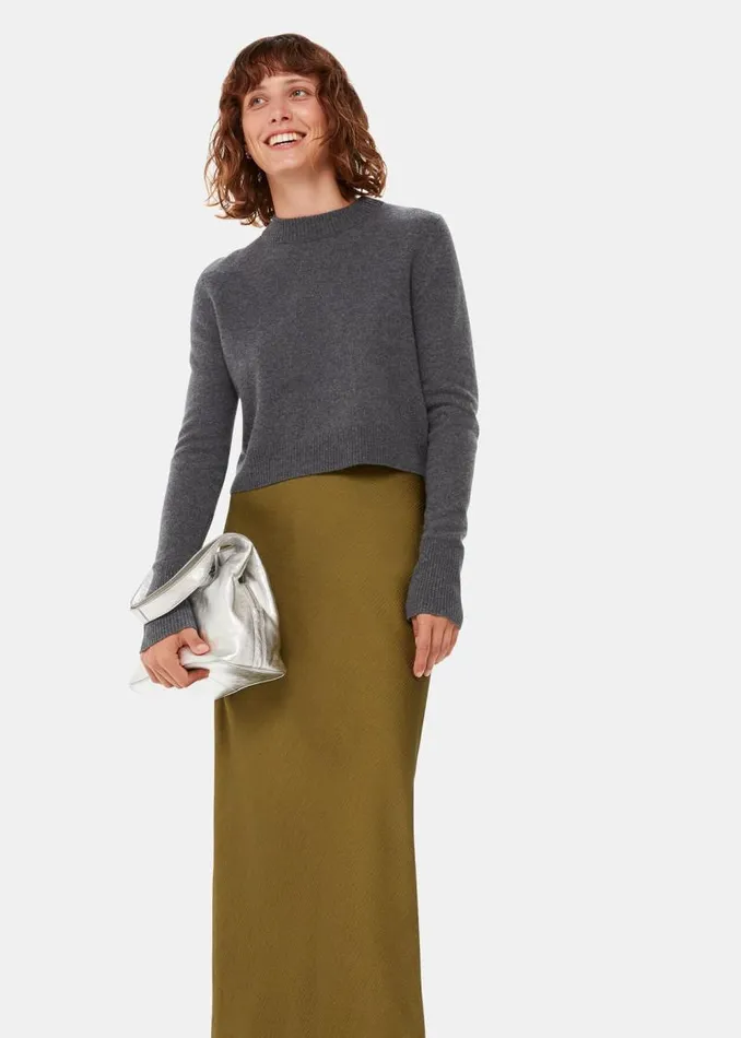 Whistles Skirts Khaki Satin Bias Cut Skirt 8211 Women