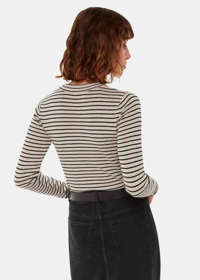 Whistles Sweaters and Cashmere Black Fine Crew Neck Stripe Sweater 8211 Women