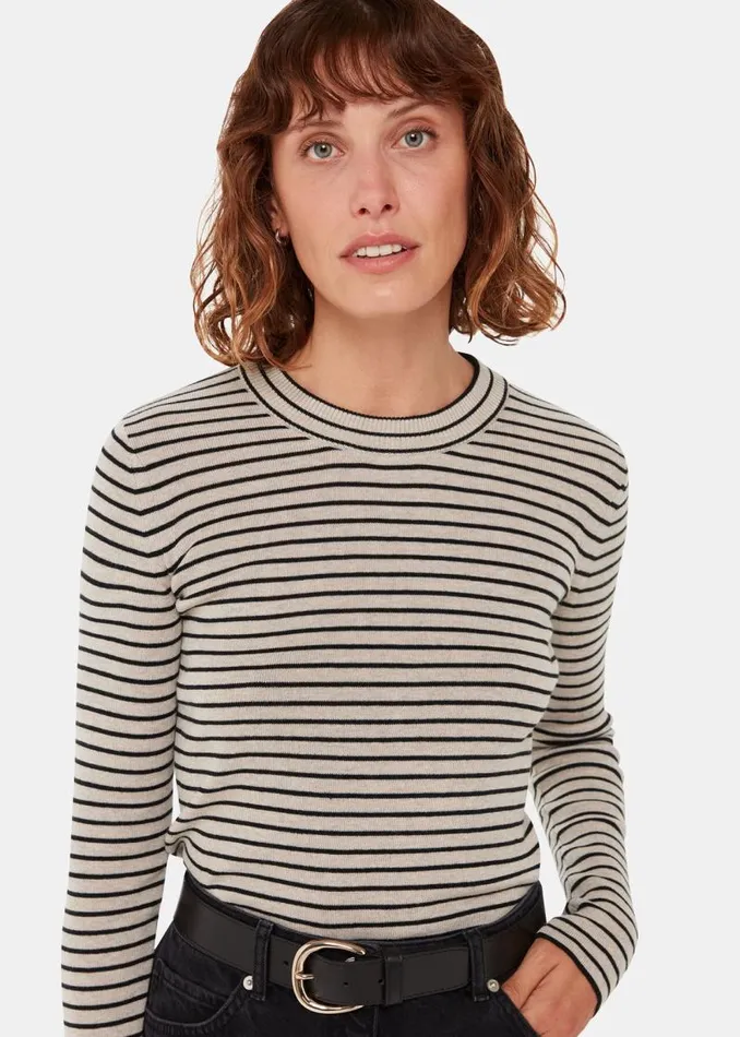 Whistles Sweaters and Cashmere Black Fine Crew Neck Stripe Sweater 8211 Women