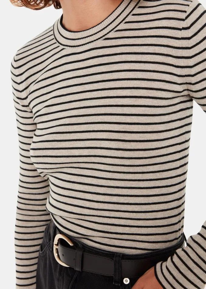 Whistles Sweaters and Cashmere Black Fine Crew Neck Stripe Sweater 8211 Women