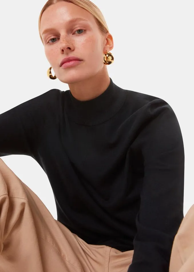 Whistles Sweaters and Cashmere Black Mira Mock Neck Sweater 8211 Women