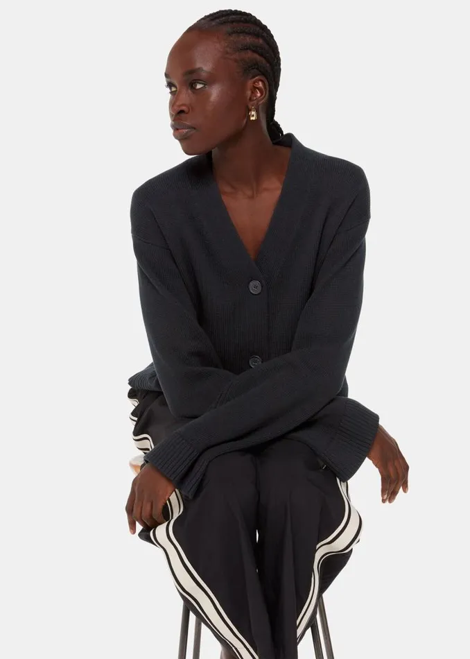 Whistles Sweaters and Cashmere Black Nina Button Front Cardigan 8211 Women