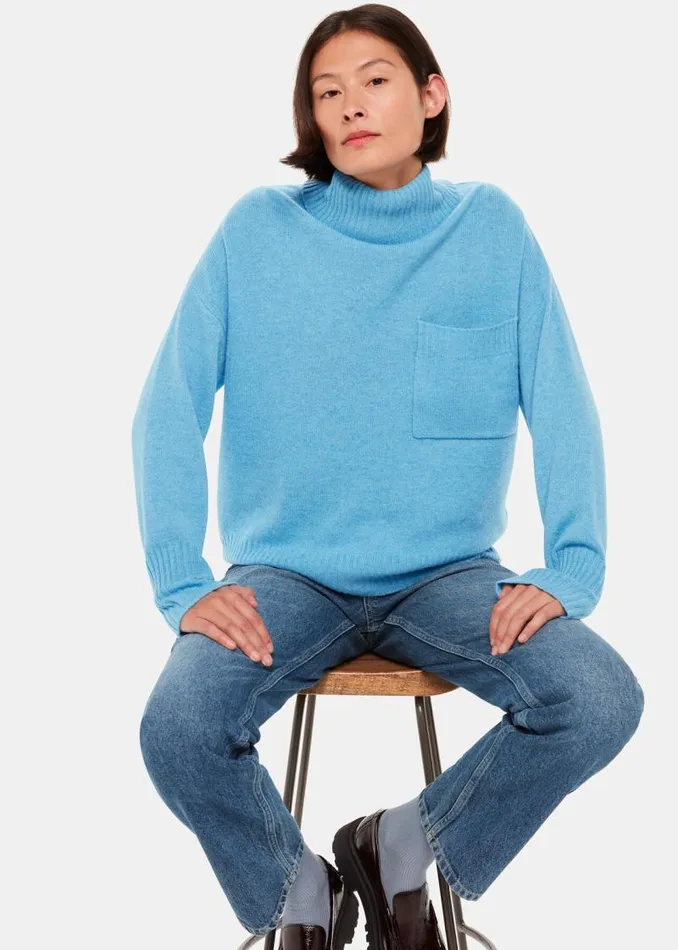 Whistles Sweaters and Cashmere Blue Wool Turtleneck Pocket Sweater 8211 Women