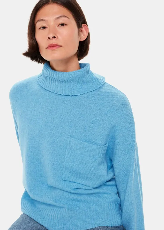 Whistles Sweaters and Cashmere Blue Wool Turtleneck Pocket Sweater 8211 Women