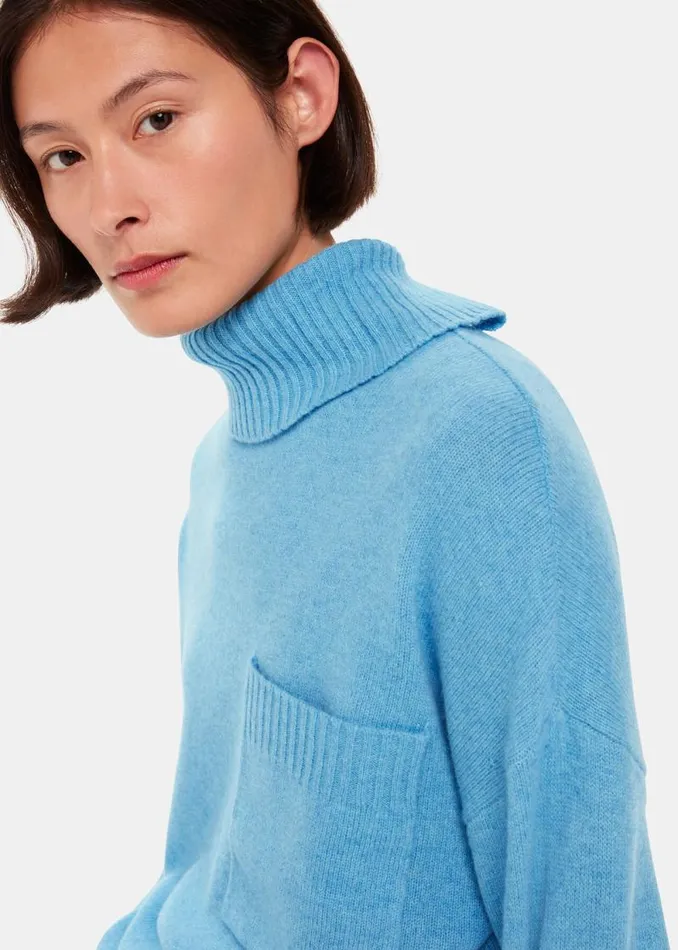 Whistles Sweaters and Cashmere Blue Wool Turtleneck Pocket Sweater 8211 Women