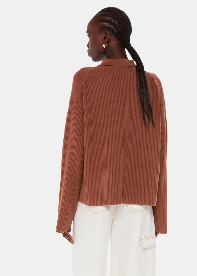 Whistles Sweaters and Cashmere Brown Rib Collar Cardigan 8211 Women