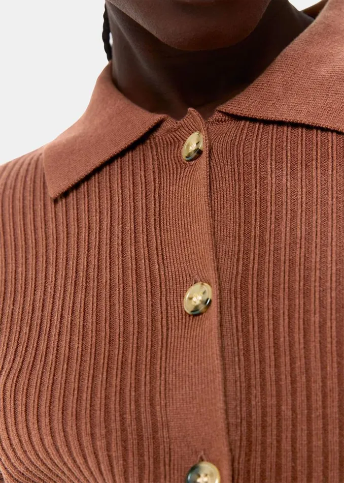 Whistles Sweaters and Cashmere Brown Rib Collar Cardigan 8211 Women