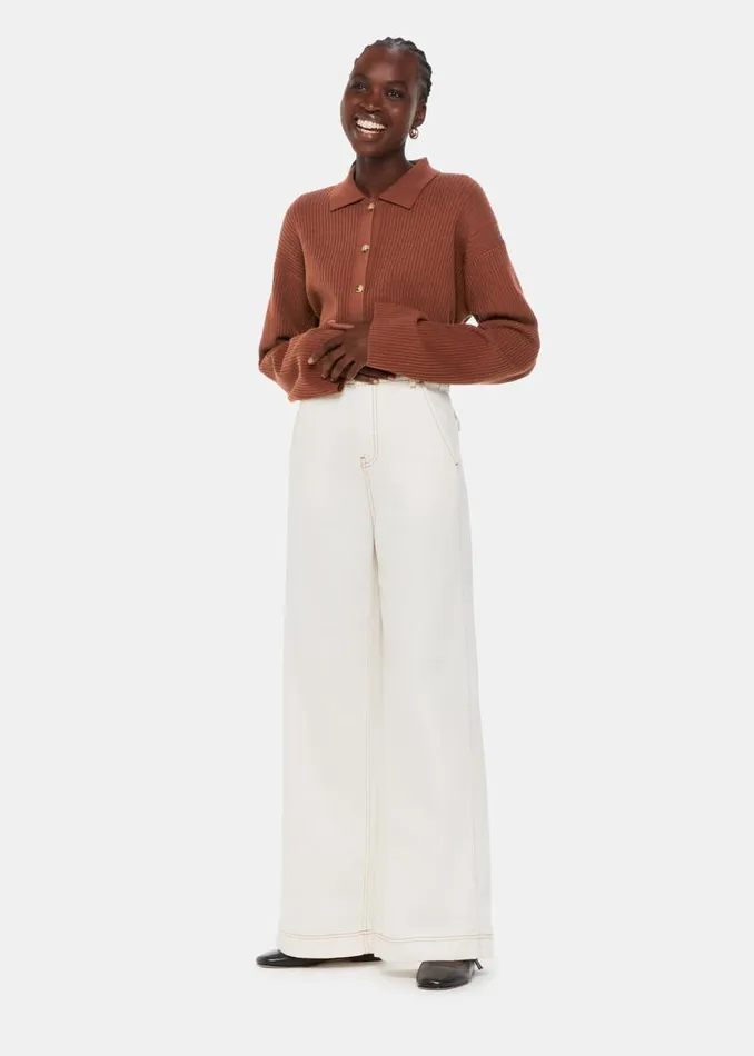 Whistles Sweaters and Cashmere Brown Rib Collar Cardigan 8211 Women