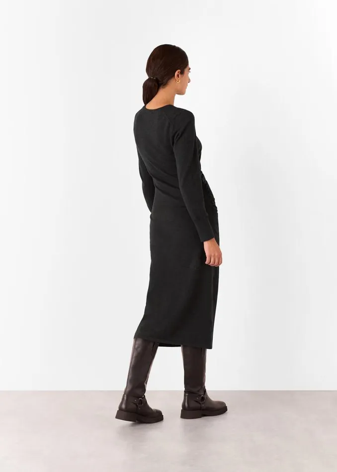 Whistles Sweaters and Cashmere Dark Grey Gathered Side Midi Knit Dress 8211 Women