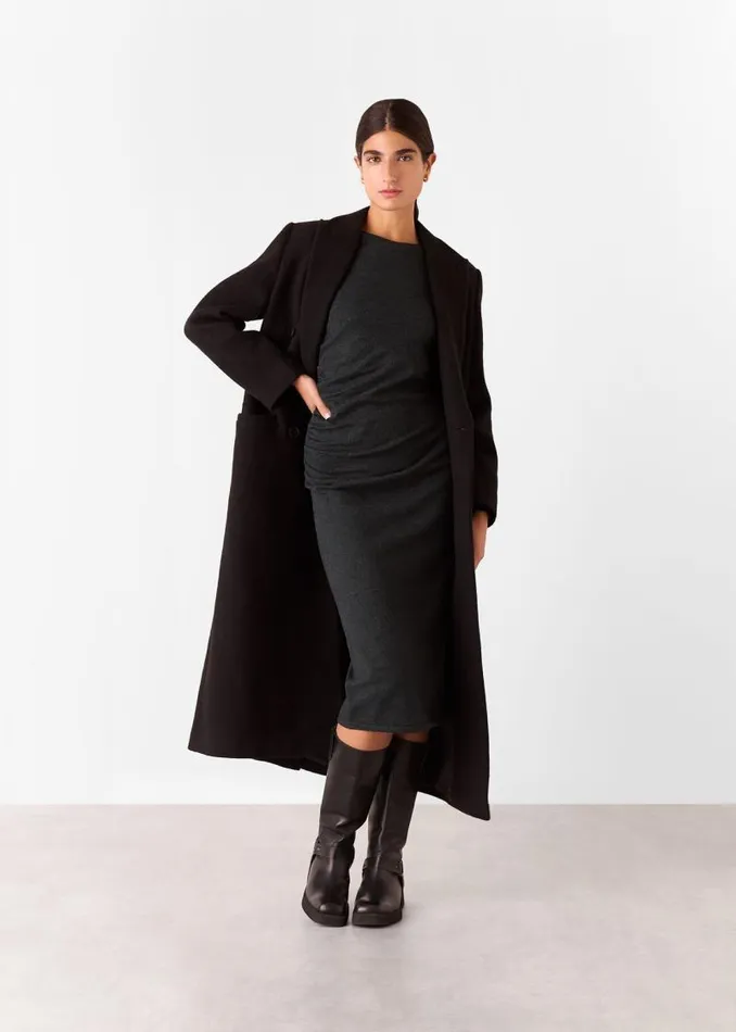 Whistles Sweaters and Cashmere Dark Grey Gathered Side Midi Knit Dress 8211 Women