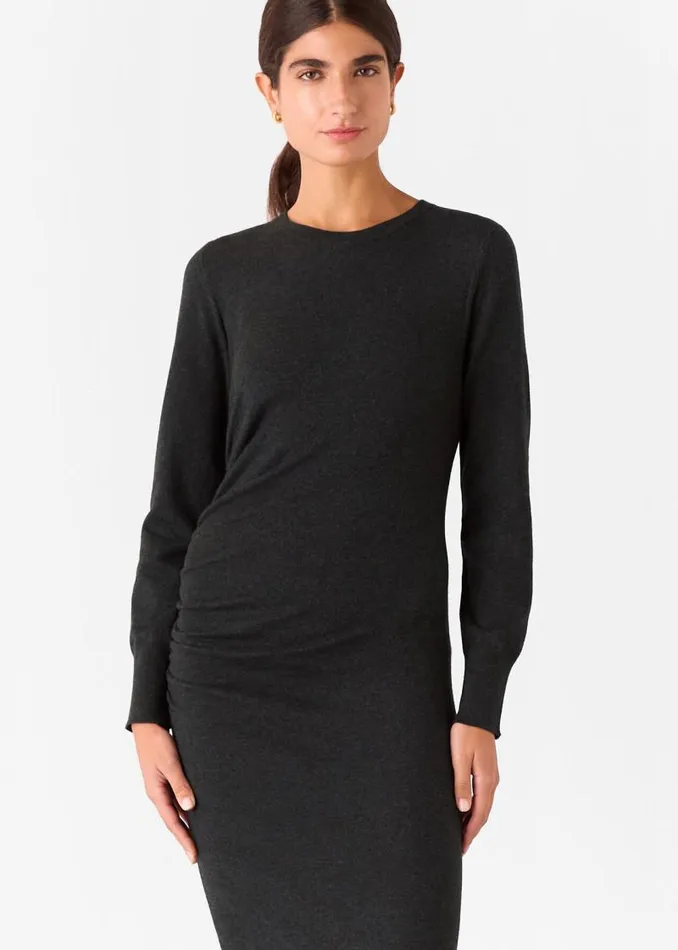 Whistles Sweaters and Cashmere Dark Grey Gathered Side Midi Knit Dress 8211 Women