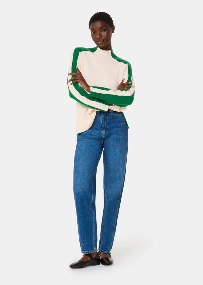Whistles Sweaters and Cashmere Green Colorblock Wool Mix Sweater 8211 Women
