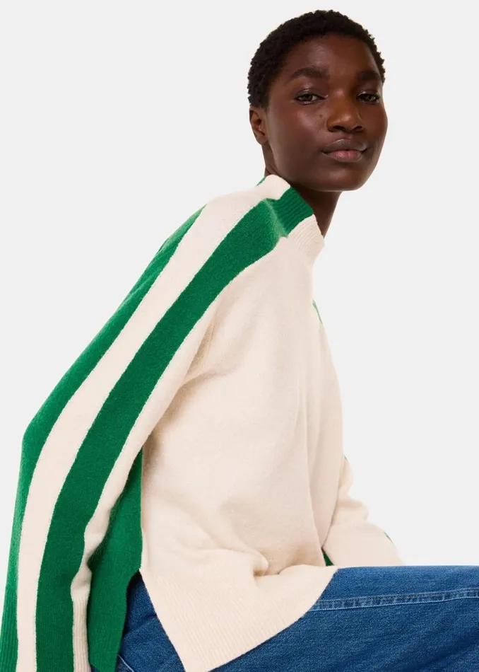 Whistles Sweaters and Cashmere Green Colorblock Wool Mix Sweater 8211 Women
