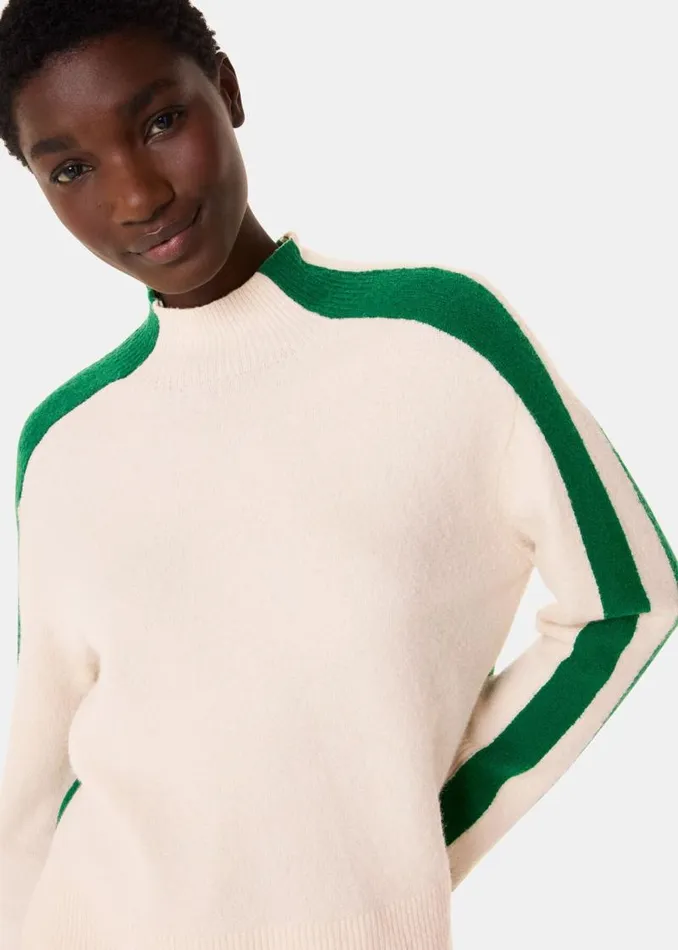 Whistles Sweaters and Cashmere Green Colorblock Wool Mix Sweater 8211 Women