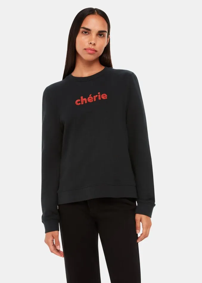 Whistles Tops Black Cherie Logo Sweatshirt 8211 Women