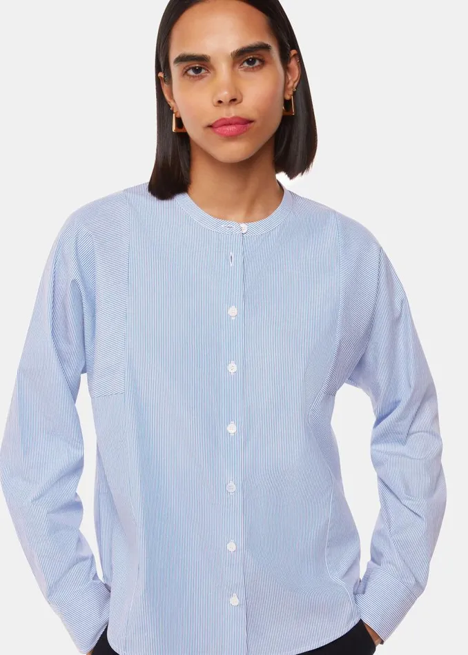 Whistles Tops Blue Stripe Grandad Collar Shirt 8211 Women