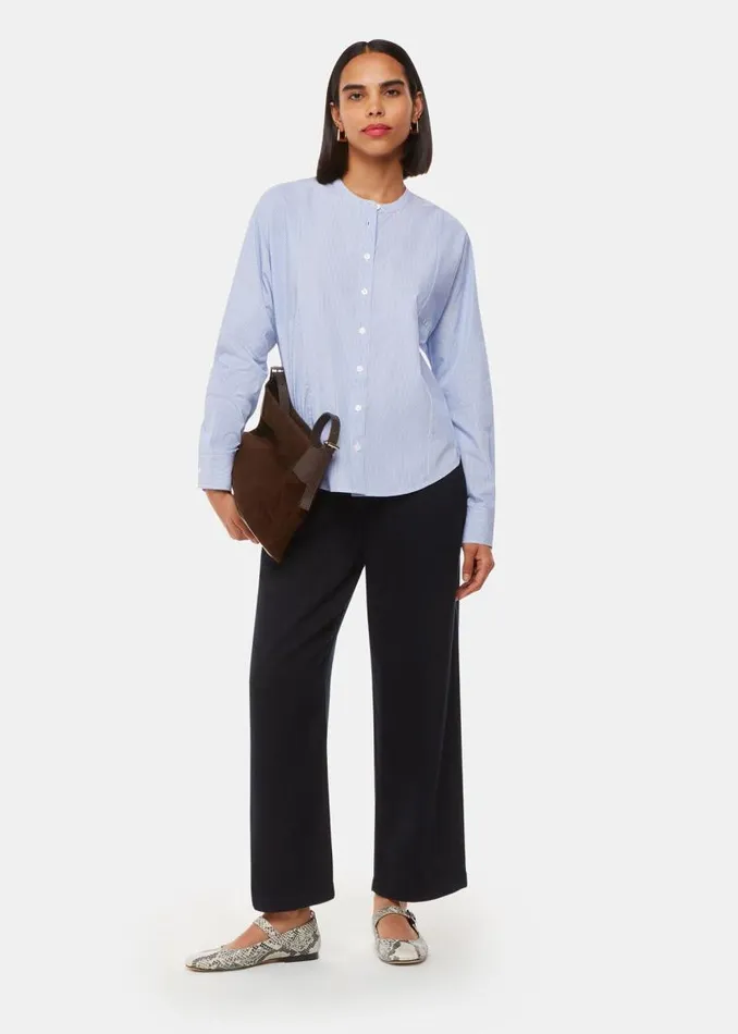 Whistles Tops Blue Stripe Grandad Collar Shirt 8211 Women