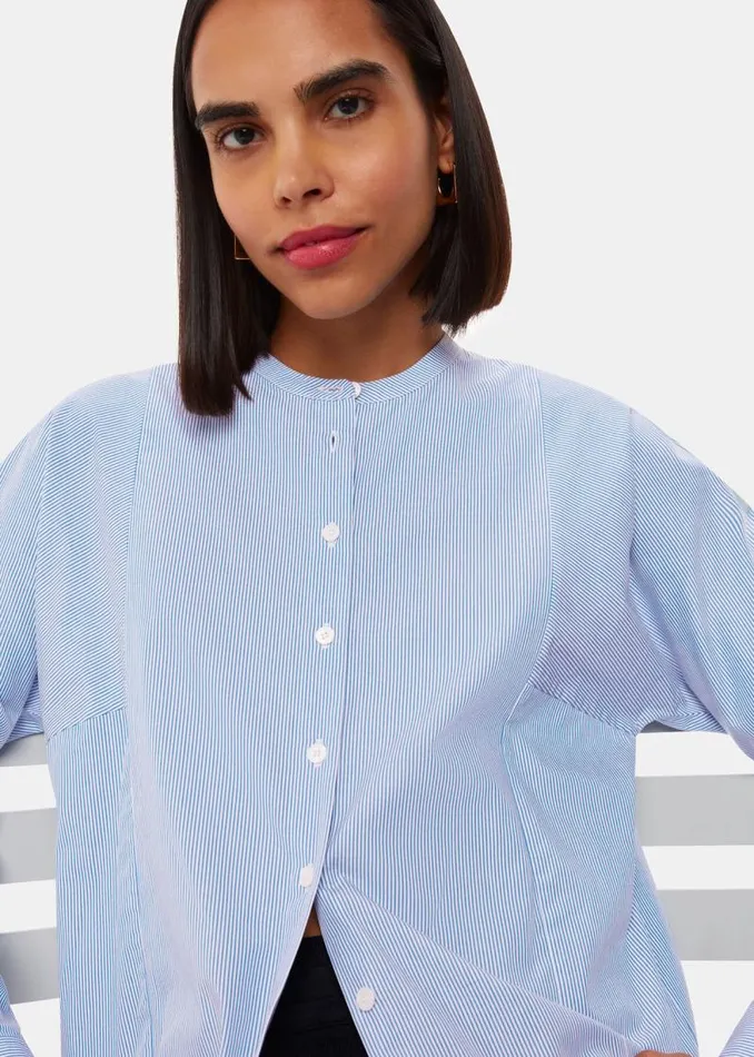 Whistles Tops Blue Stripe Grandad Collar Shirt 8211 Women