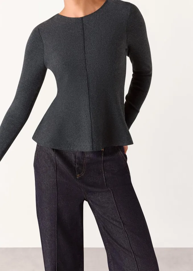 Whistles Tops Dark Grey Peplum Detail Knit 8211 Women