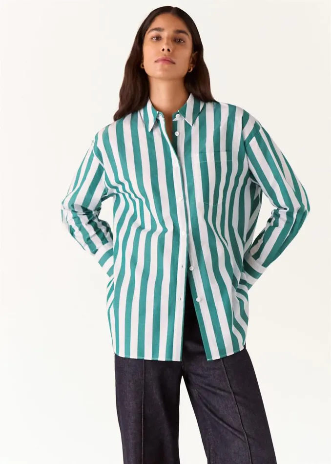 Whistles Tops Green Stripe Oversized Shirt 8211 Women