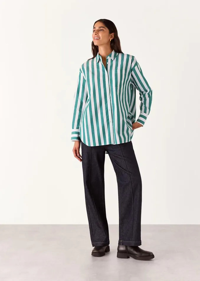 Whistles Tops Green Stripe Oversized Shirt 8211 Women