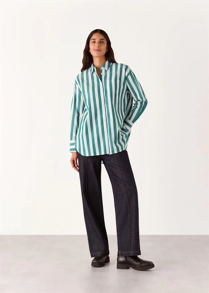 Whistles Tops Green Stripe Oversized Shirt 8211 Women