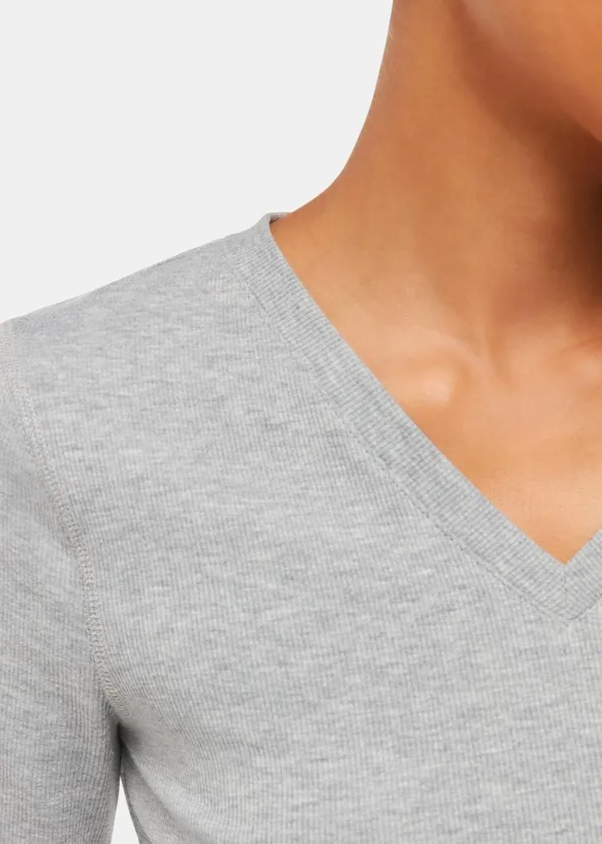 Whistles Tops Grey Marl V Neck Ribbed TShirt 8211 Women