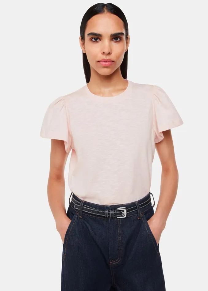 Whistles Tops Pale Pink Cotton Frill Sleeve TShirt 8211 Women