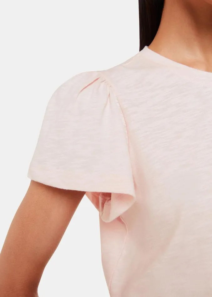 Whistles Tops Pale Pink Cotton Frill Sleeve TShirt 8211 Women