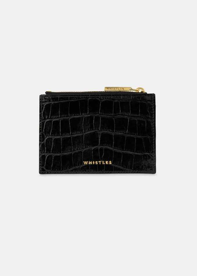 Whistles Wallets and Cardholders Black Shiny Croc Coin Purse 8211 Women