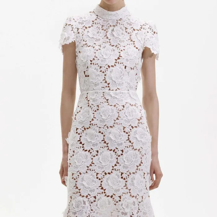 White Flower Lace Midi Dress Women Self Portrait Dresses White Flower Lace Midi Dress Women Self Portrait Dresses