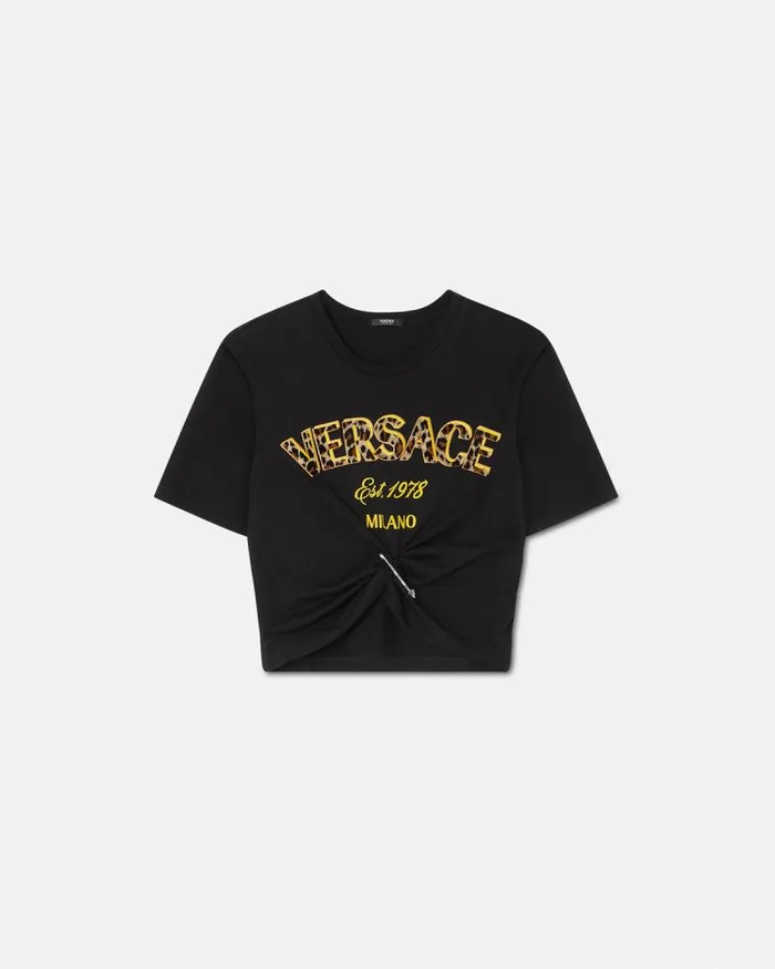 Wild Stamp Safety Pin Crop TShirt Blackprint Women Versace TShirts and Sweatshirts