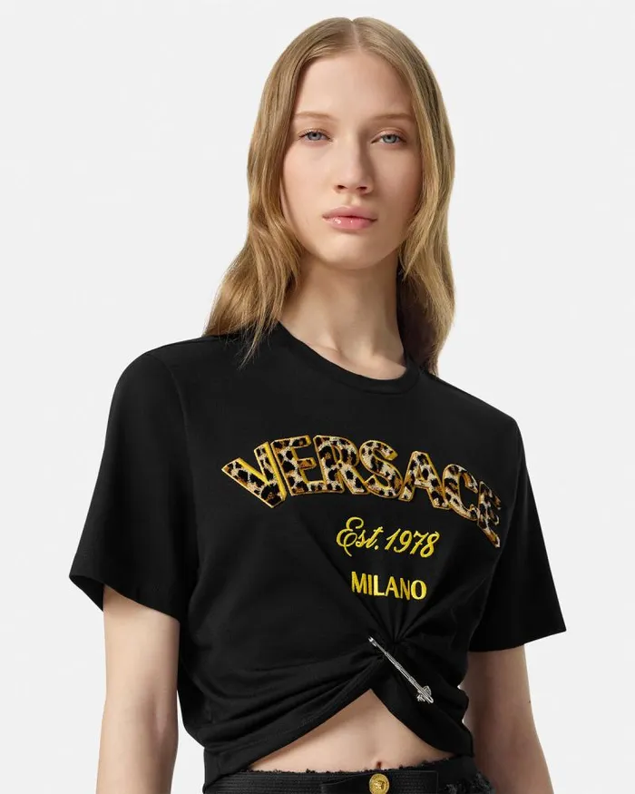 Wild Stamp Safety Pin Crop TShirt Blackprint Women Versace TShirts and Sweatshirts