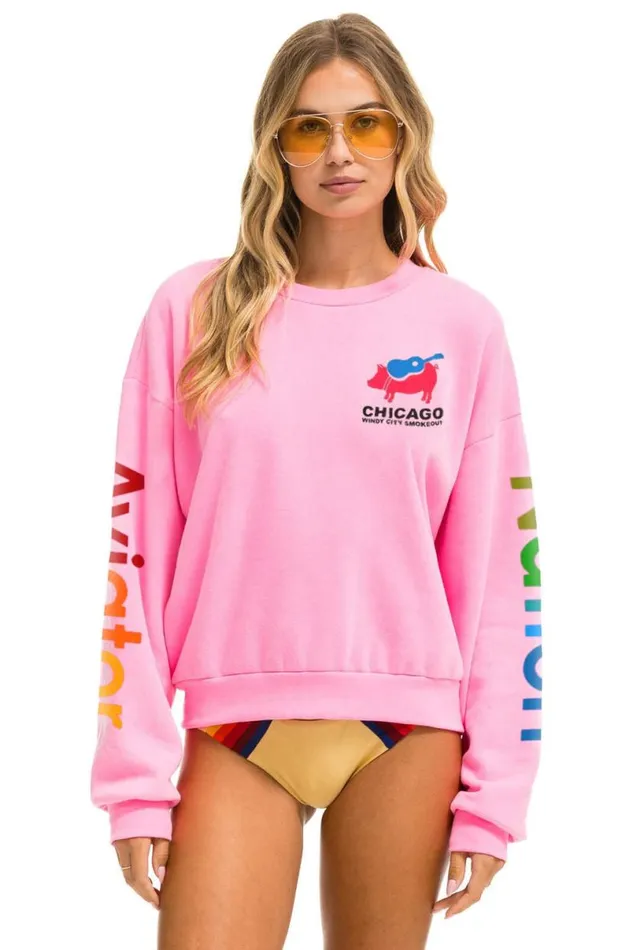 Windy City Smokeout 2024 Crew Sweatshirt Relaxed 8211 Neon Pink WomenMen Aviator Nation Sweatshirts