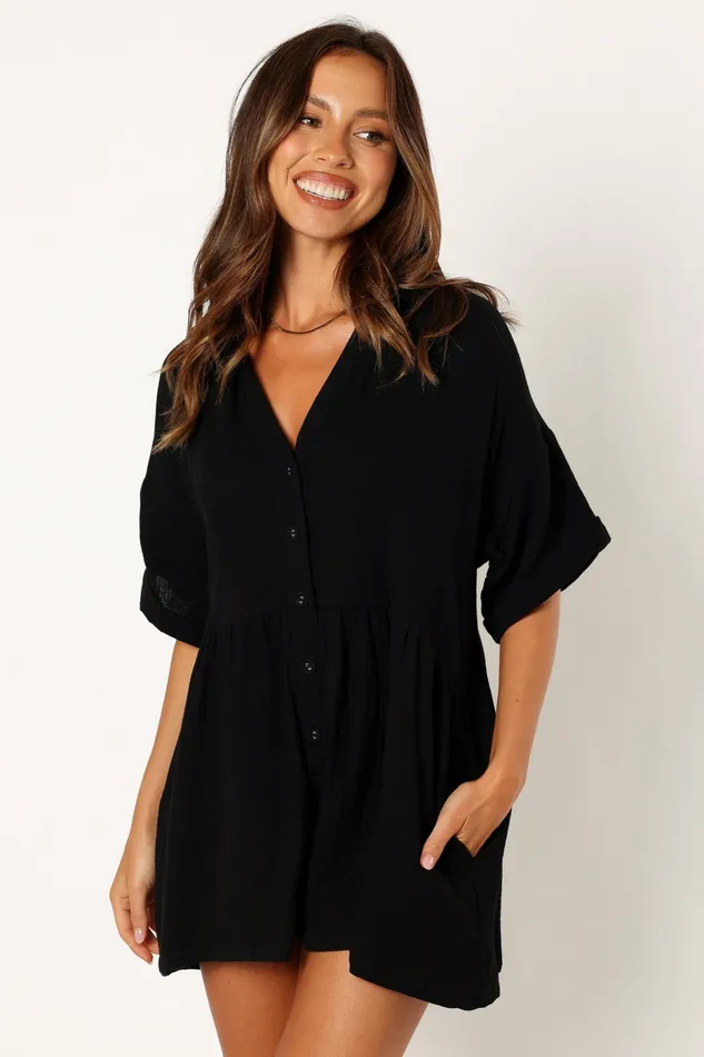 Winny Romper Black Jumpsuits and Rompers Petal and Pup Women