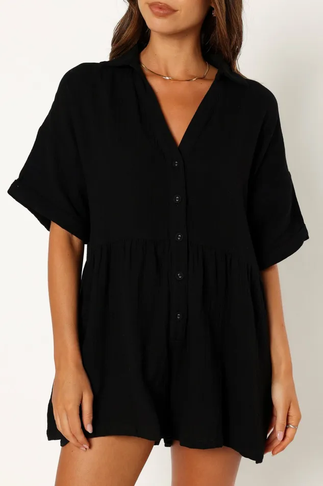 Winny Romper Black Jumpsuits and Rompers Petal and Pup Women