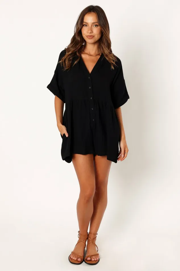 Winny Romper Black Jumpsuits and Rompers Petal and Pup Women