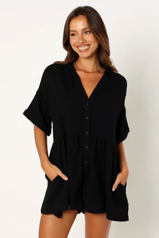 Winny Romper Black Jumpsuits and Rompers Petal and Pup Women