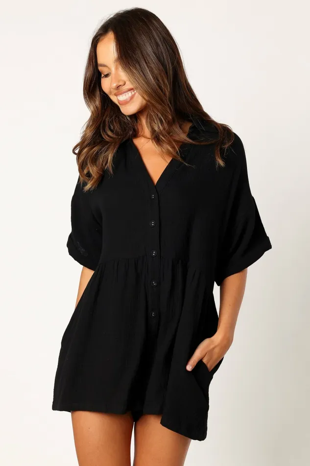 Winny Romper Black Jumpsuits and Rompers Petal and Pup Women