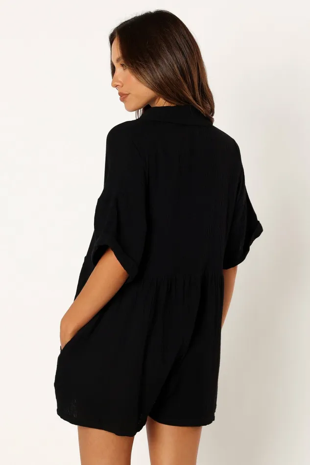 Winny Romper Black Jumpsuits and Rompers Petal and Pup Women